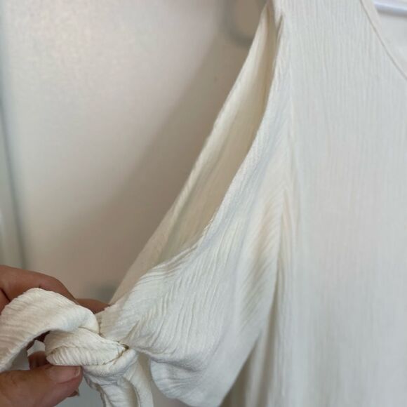 SOFT SURROUNDINGS White Destin Gauze Cold Shoulder Pockets MIDI Dress.Size XS - Picture 10 of 14